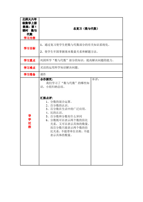 北师大六年级数学上册教案：第1课时  数与代数