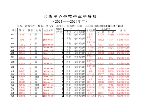 钟秀完小二年级2014-2015学籍册