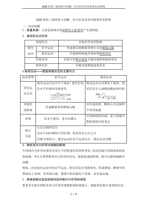 2020届高三地理复习讲解：内力作用及对地表形态影响