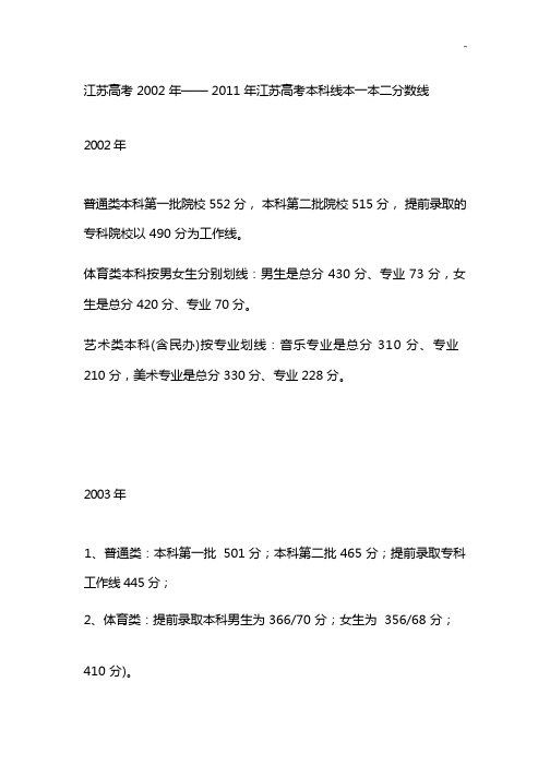 江苏高等考试2002年2011年江苏高等考试本科线本一本二分数线