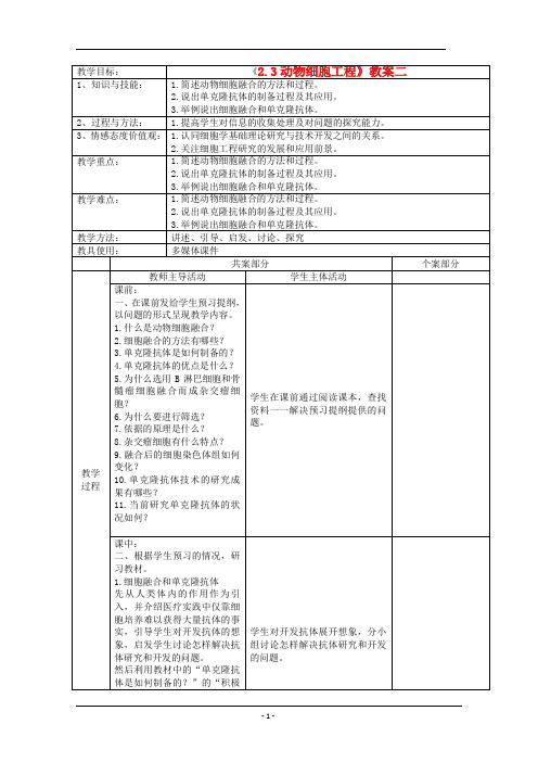 2.3  动物细胞工程 教案 苏教版选修三