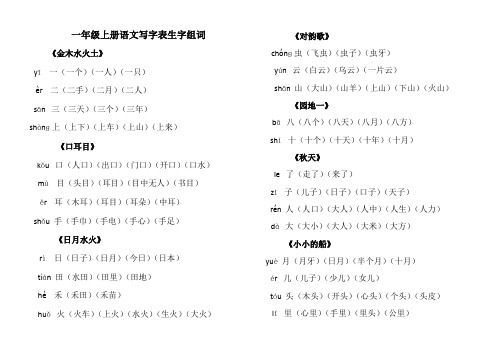 (完整)部编一年级上册语文写字表生字组词