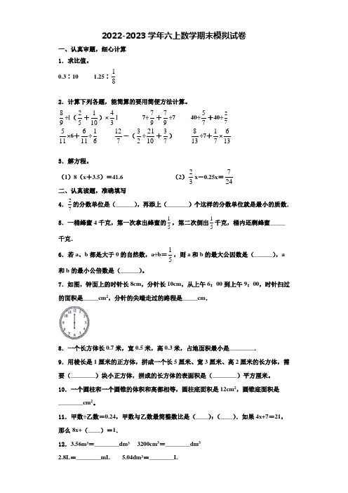 黑龙江省黑河市2022年六年级数学第一学期期末教学质量检测试题含解析