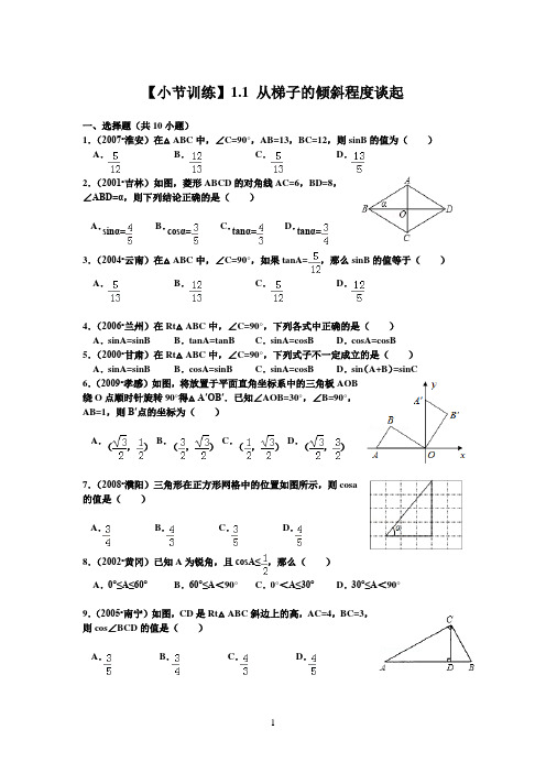 【小节训练】1.1 从梯子的倾斜程度谈起