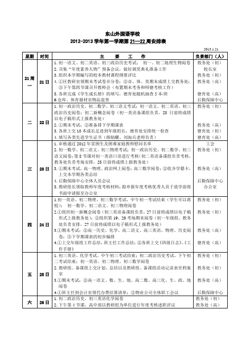 东山外国语学校第一学期第21—22周安排表.doc