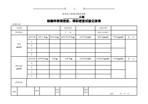 细集料表观密度、堆积密度试验记录表