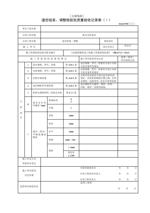 道岔组装、调整检验批质量验收记录表(Ⅰ)