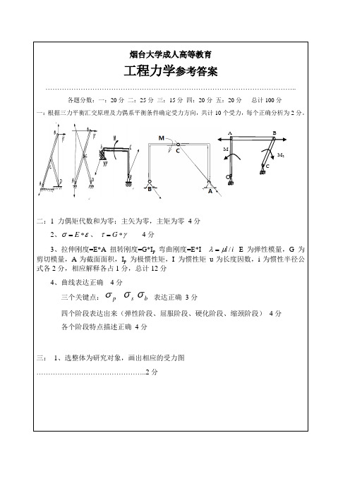 烟台大学成人教育工程力学参考答案复习题及参考答案