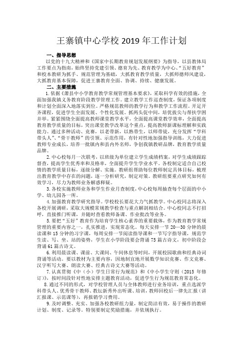 王寨镇中心学校2019年工作计划