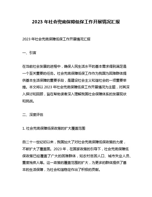 2023年社会兜底保障低保工作开展情况汇报