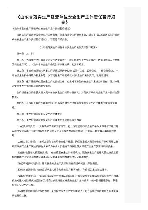 《山东省落实生产经营单位安全生产主体责任暂行规定》