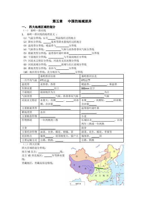 湘教版八年级地理下册复习提纲 ——挖空