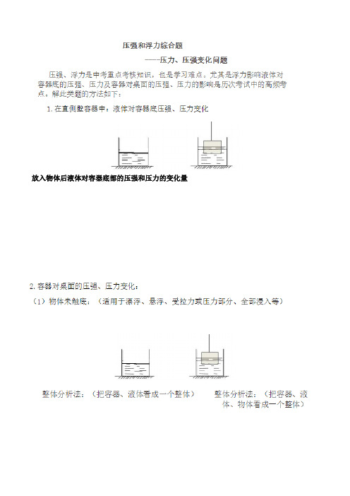 物理浮力变化 液体对容器底部压力及压强变化