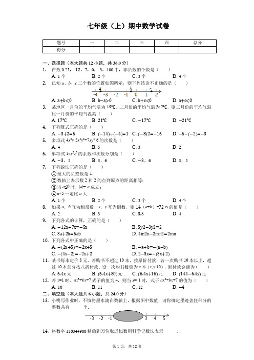 山东省临沂市 七年级(上)期中数学试卷  