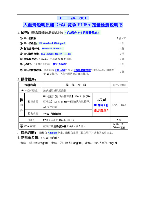 人血清透明质酸(HA)竞争ELISA 定量检测说明书