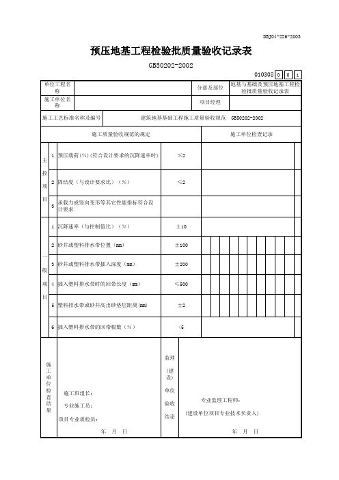 预压地基工程检验批质量验收记录表