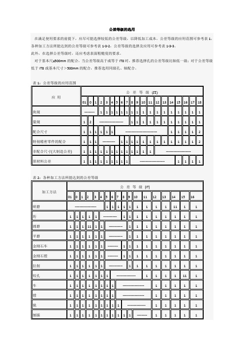 公差等级的选用