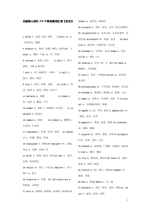 四级核心词汇690个附词汇表