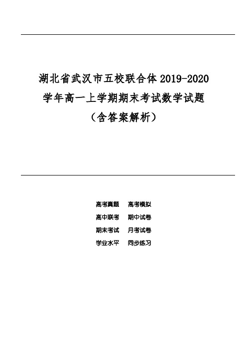 湖北省武汉市五校联合体2019-2020学年高一上学期期末考试数学试题(含答案解析)