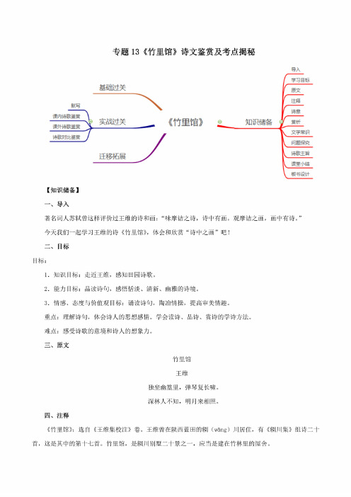 专题13《竹里馆》诗文鉴赏及考点揭秘（解析版）