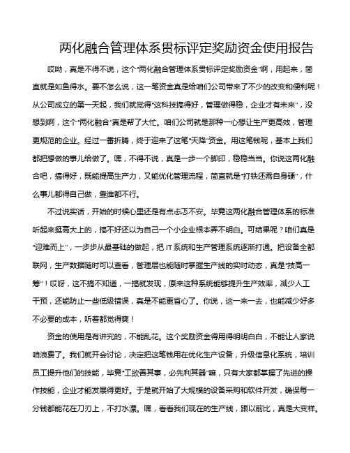 两化融合管理体系贯标评定奖励资金使用报告