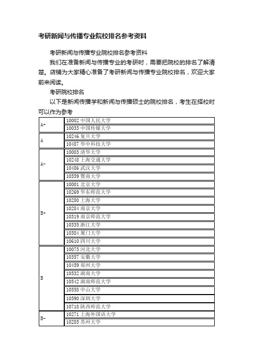 考研新闻与传播专业院校排名参考资料