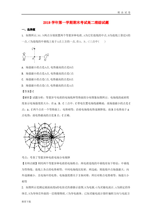 2019学年高二物理上学期期末考试试题(含解析) 人教新目标版 新版