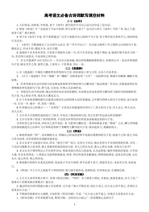 高中语文高考必备古诗词默写填空材料(共8篇)