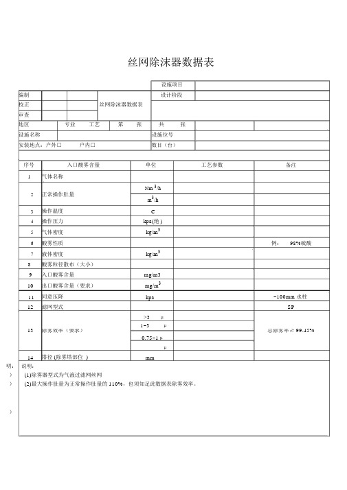 丝网除沫器数据表