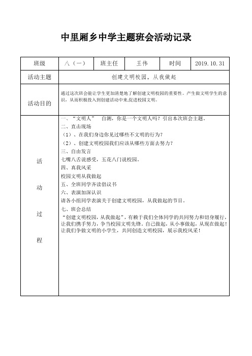 八一创建文明校园班会记录