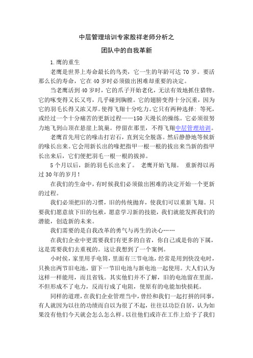 中层管理培训专家殷祥老师分析之团队中的自我革新