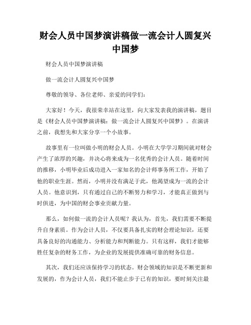 财会人员中国梦演讲稿做一流会计人圆复兴中国梦