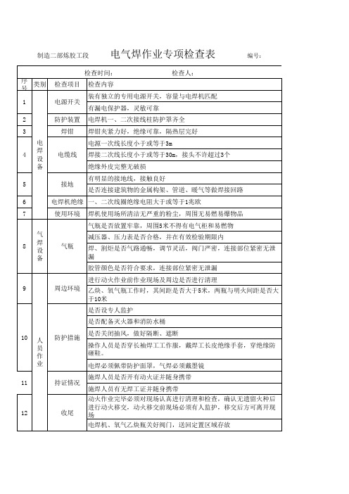 电气焊安全检查表