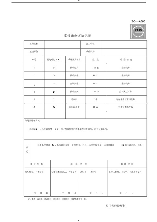 系统通电试验记录