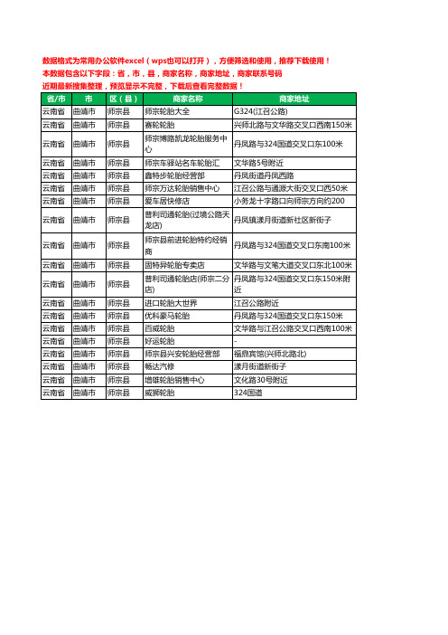 新版云南省曲靖市师宗县汽车轮胎工商企业公司名录名单黄页大全19家