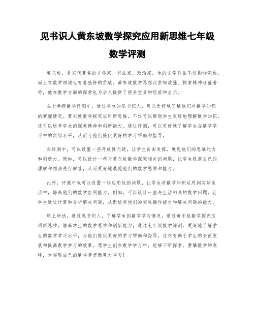 见书识人黄东坡数学探究应用新思维七年级数学评测