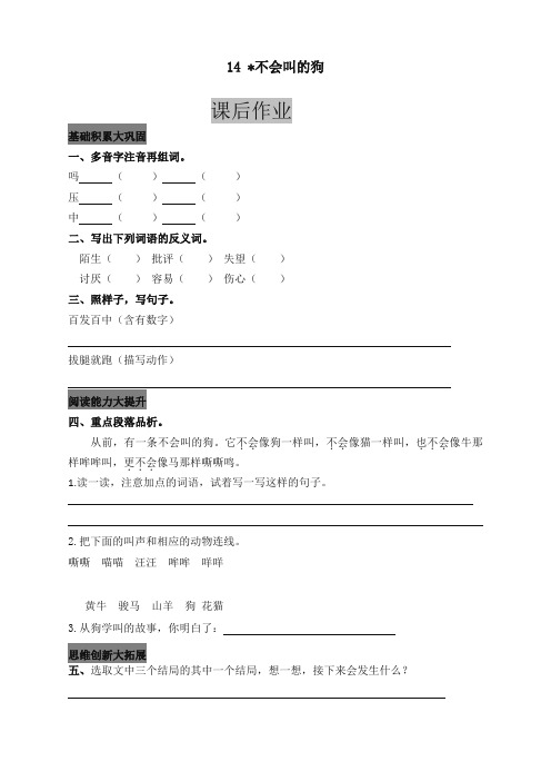 【强烈推荐】部编版小学三年级语文上册14  不会叫的狗 课后作业及答案 (2)