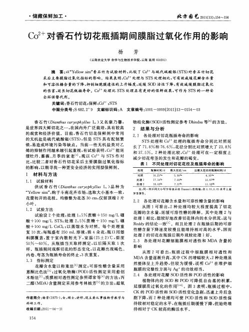 Co 2+对香石竹切花瓶插期间膜脂过氧化作用的影响