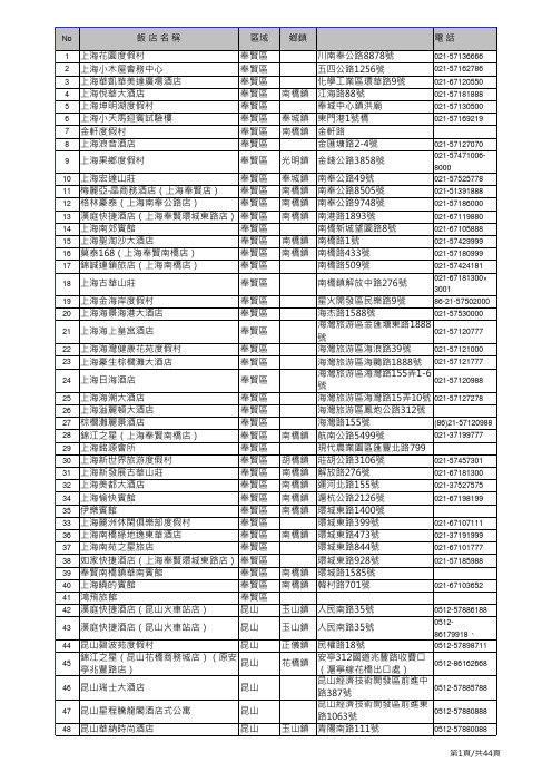 上海酒店名录(新新不完整)