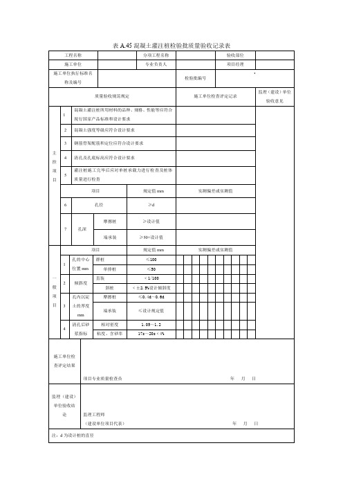 SY4207-2007表A.45混凝土灌注桩检验批质量验收记录表
