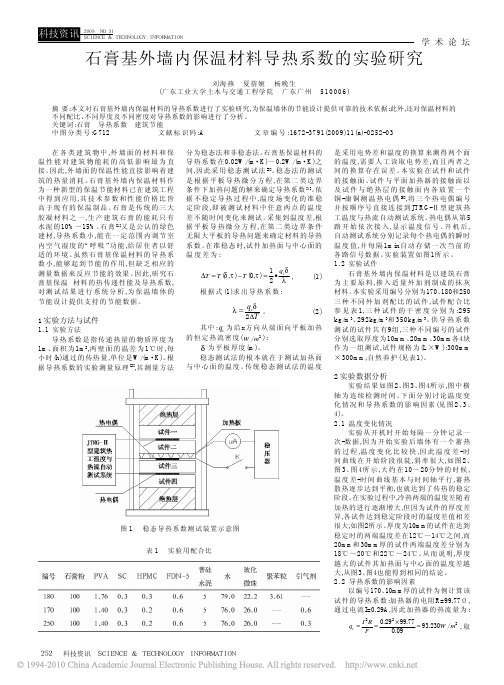 石膏基外墙内保温材料导热系数的实验研究