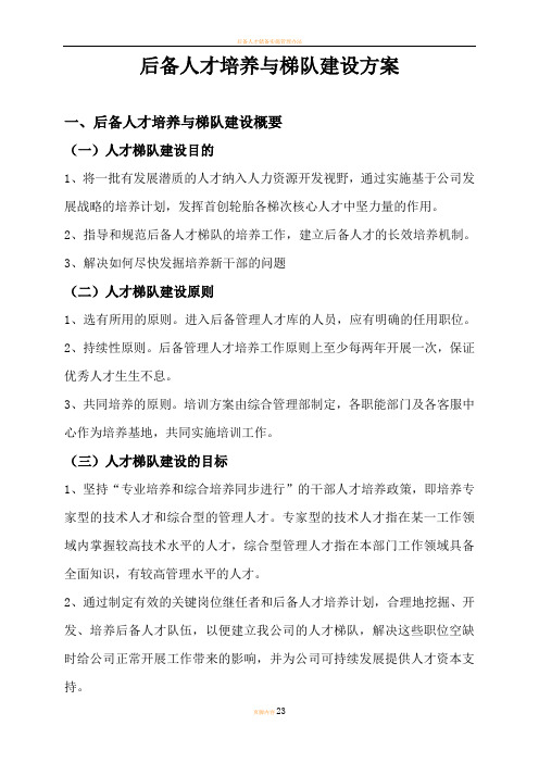 后备人才培养与梯队建设方案