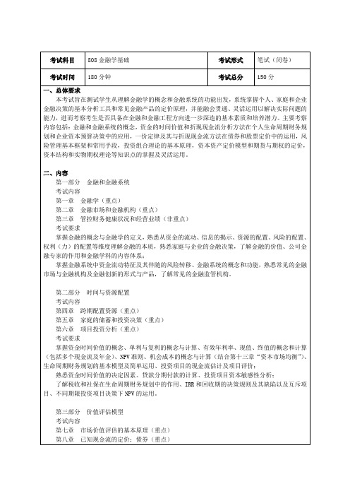 808金融学基础考纲