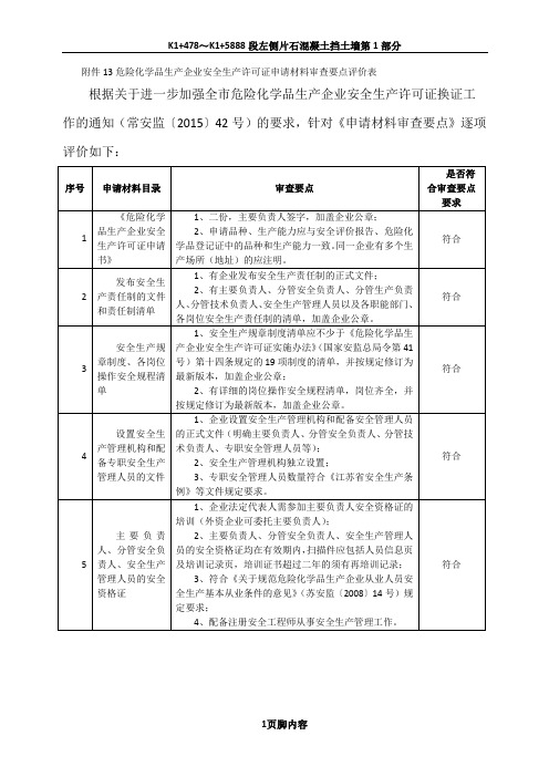 危险化学品生产企业安全生产许可证申请材料审查要点评价表