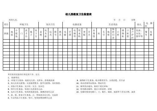 幼儿园班级卫生检查表