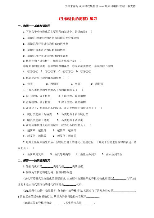 八年级生物下册第七单元第三章第二节生物进化的历程同步练习新人教版