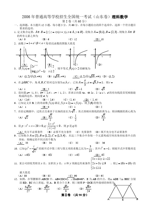 2005年至2010年山东、辽宁、江苏、宁夏高考数学理科试卷及答案