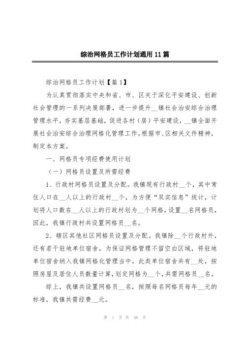 综治网格员工作计划通用11篇