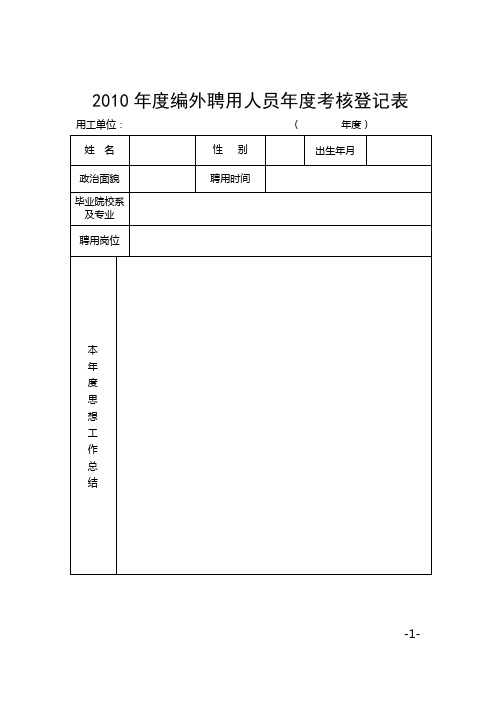 2010年度编外聘用人员年度考核登记表