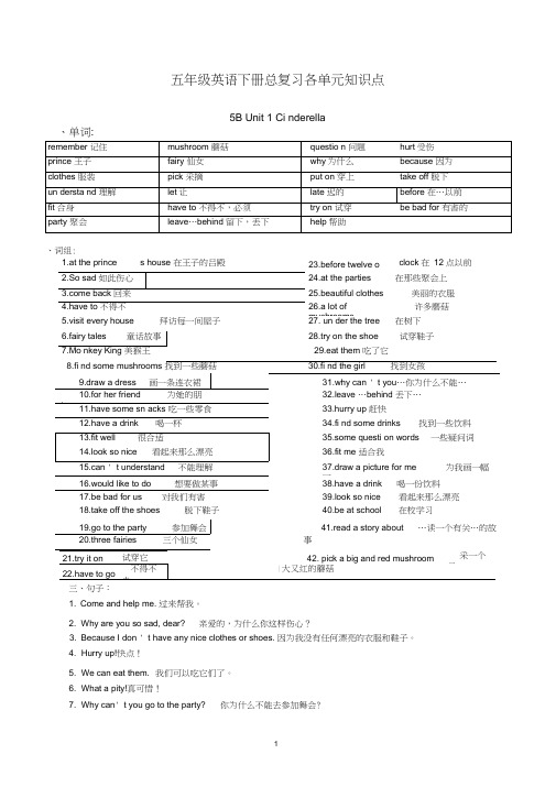 (完整版)新译林小学英语5B-全册各单元知识点梳理unit1-unit8,推荐文档